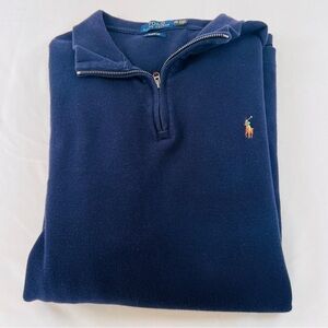 Polo Ralph Lauren Men's Dark Navy Blue 1/4 Zip Estate Rib Sweater Size XXL Logo